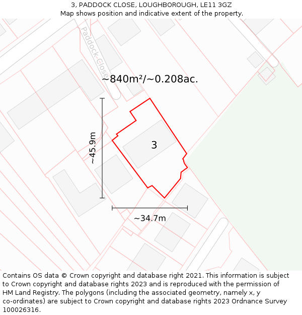3, PADDOCK CLOSE, LOUGHBOROUGH, LE11 3GZ: Plot and title map