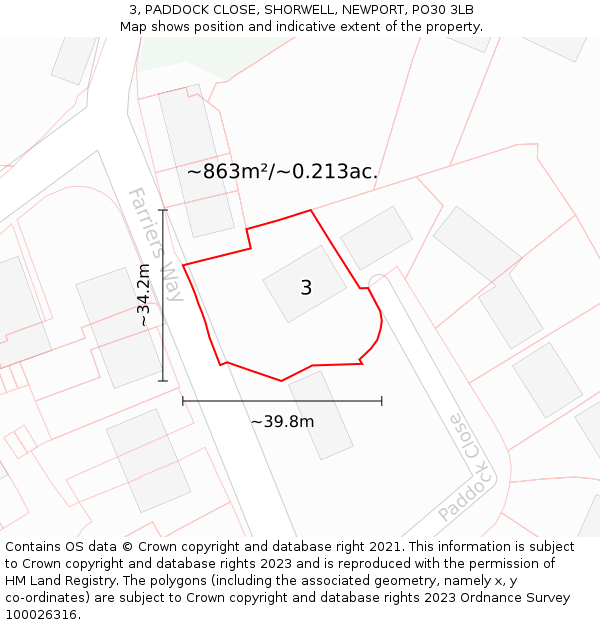 3, PADDOCK CLOSE, SHORWELL, NEWPORT, PO30 3LB: Plot and title map