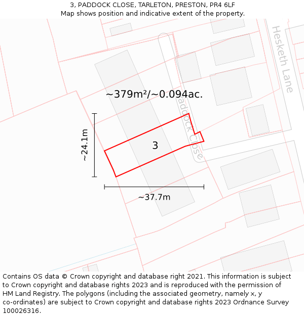 3, PADDOCK CLOSE, TARLETON, PRESTON, PR4 6LF: Plot and title map
