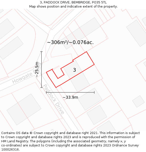 3, PADDOCK DRIVE, BEMBRIDGE, PO35 5TL: Plot and title map