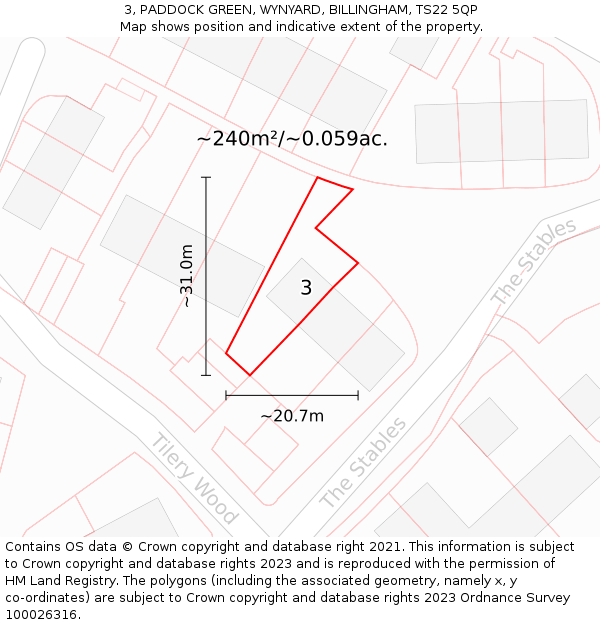 3, PADDOCK GREEN, WYNYARD, BILLINGHAM, TS22 5QP: Plot and title map