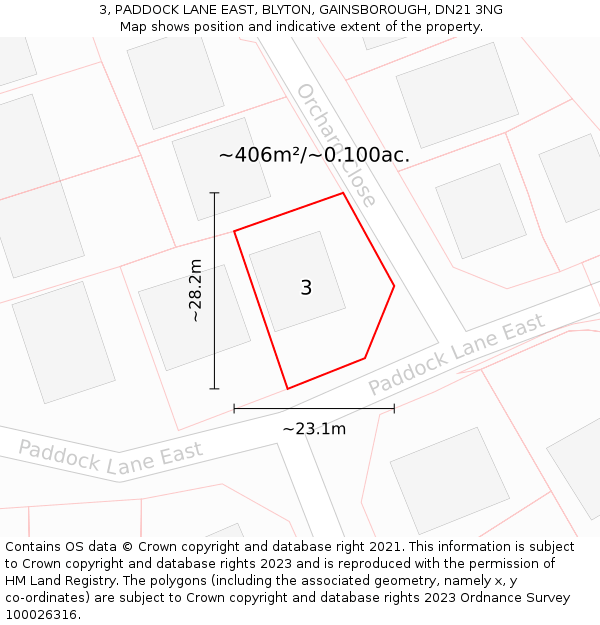 3, PADDOCK LANE EAST, BLYTON, GAINSBOROUGH, DN21 3NG: Plot and title map