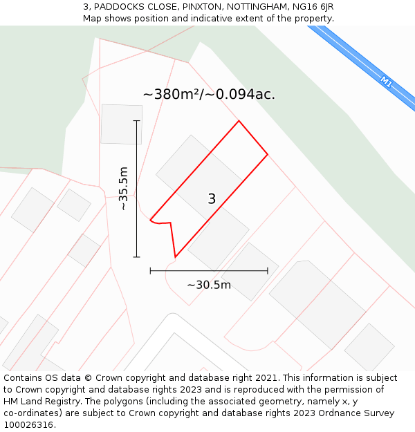 3, PADDOCKS CLOSE, PINXTON, NOTTINGHAM, NG16 6JR: Plot and title map