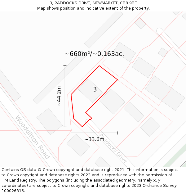 3, PADDOCKS DRIVE, NEWMARKET, CB8 9BE: Plot and title map