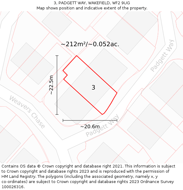 3, PADGETT WAY, WAKEFIELD, WF2 9UG: Plot and title map