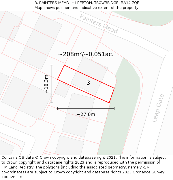 3, PAINTERS MEAD, HILPERTON, TROWBRIDGE, BA14 7QF: Plot and title map