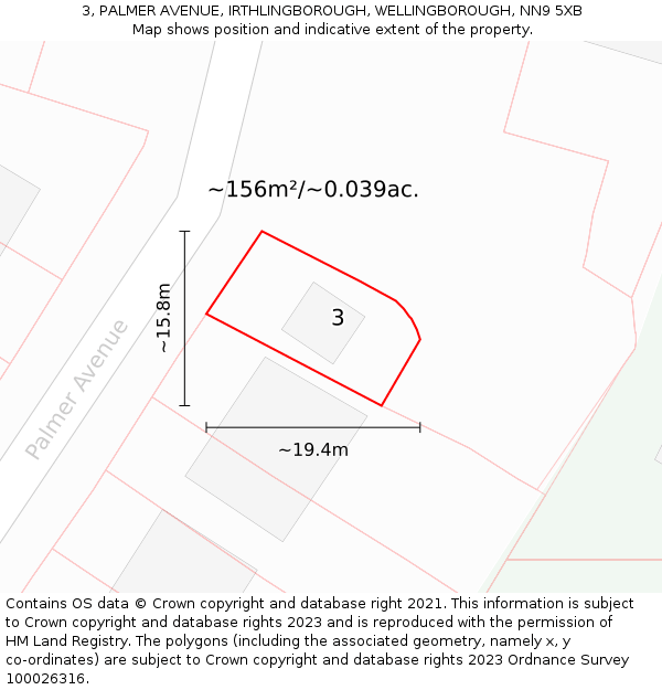 3, PALMER AVENUE, IRTHLINGBOROUGH, WELLINGBOROUGH, NN9 5XB: Plot and title map