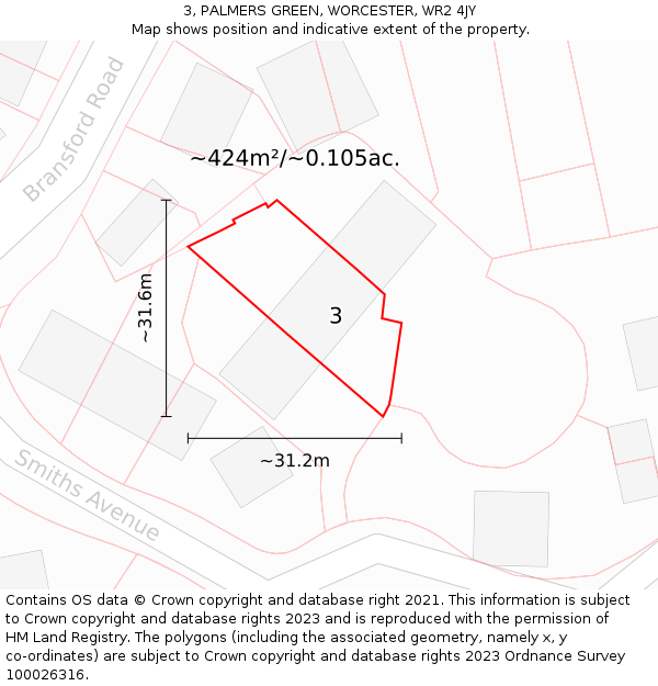 3, PALMERS GREEN, WORCESTER, WR2 4JY: Plot and title map