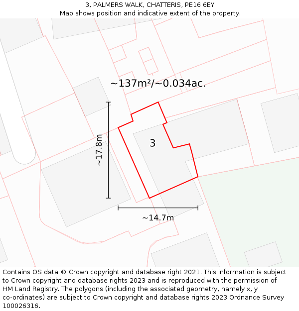 3, PALMERS WALK, CHATTERIS, PE16 6EY: Plot and title map