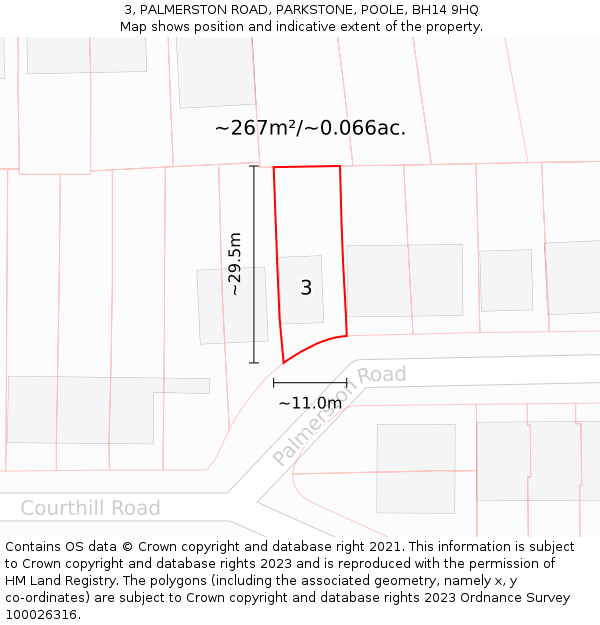 3, PALMERSTON ROAD, PARKSTONE, POOLE, BH14 9HQ: Plot and title map