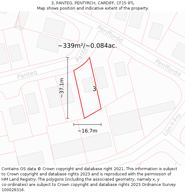 3, PANTEG, PENTYRCH, CARDIFF, CF15 9TL: Plot and title map