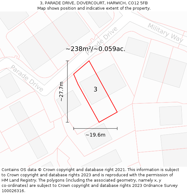 3, PARADE DRIVE, DOVERCOURT, HARWICH, CO12 5FB: Plot and title map