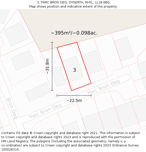 3, PARC BRON DEG, DYSERTH, RHYL, LL18 6BQ: Plot and title map