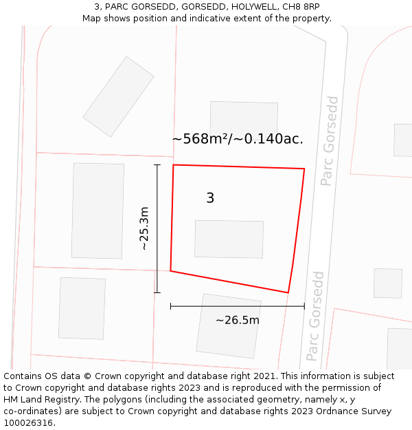 3, PARC GORSEDD, GORSEDD, HOLYWELL, CH8 8RP: Plot and title map