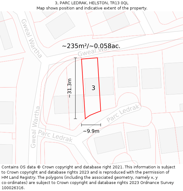 3, PARC LEDRAK, HELSTON, TR13 0QL: Plot and title map