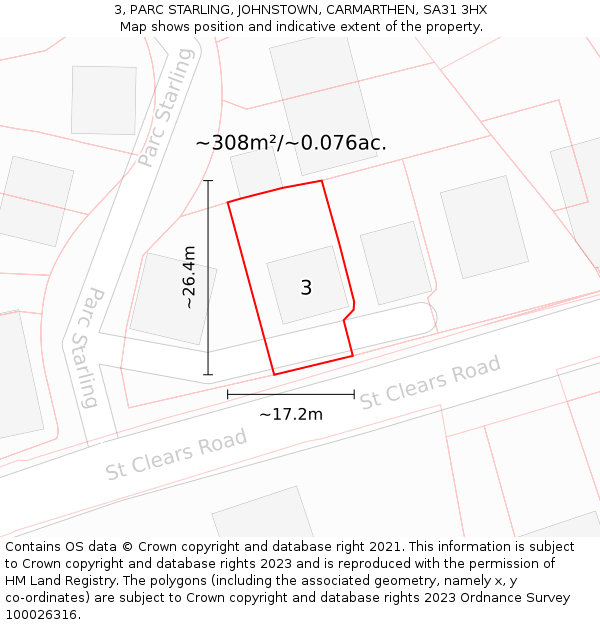 3, PARC STARLING, JOHNSTOWN, CARMARTHEN, SA31 3HX: Plot and title map