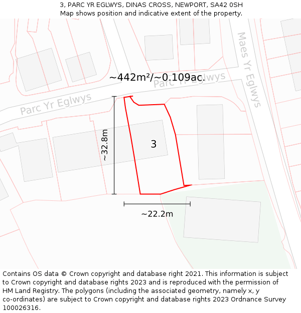 3, PARC YR EGLWYS, DINAS CROSS, NEWPORT, SA42 0SH: Plot and title map