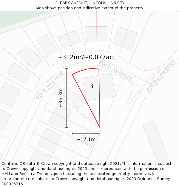 3, PARK AVENUE, LINCOLN, LN6 0BY: Plot and title map