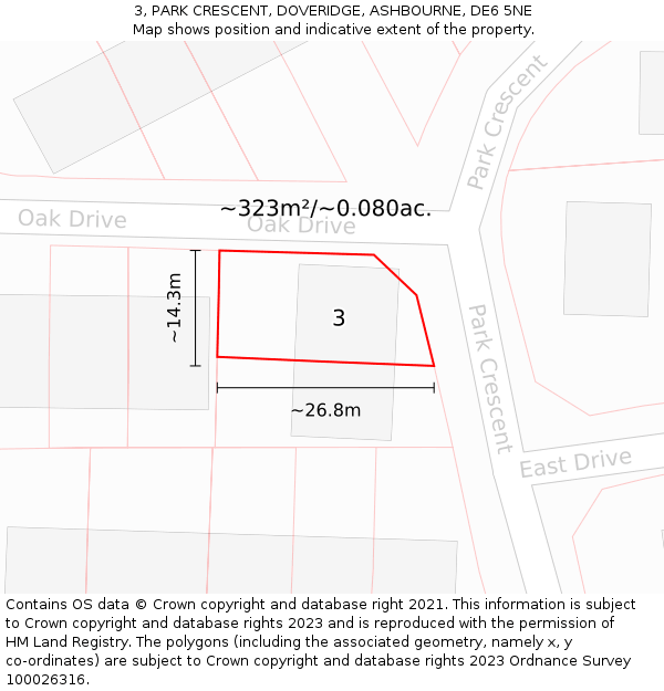 3, PARK CRESCENT, DOVERIDGE, ASHBOURNE, DE6 5NE: Plot and title map