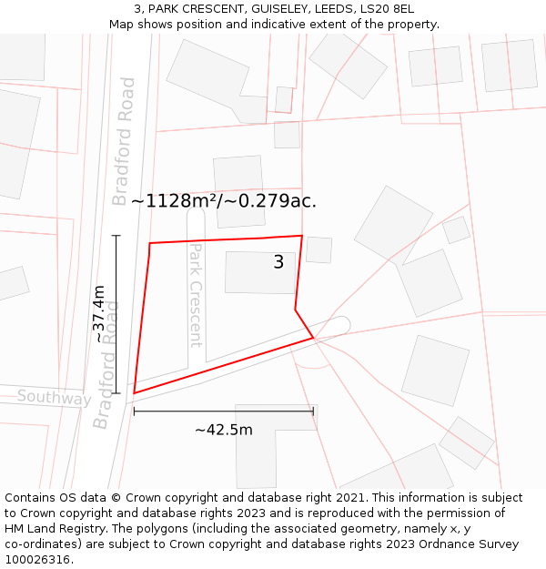 3, PARK CRESCENT, GUISELEY, LEEDS, LS20 8EL: Plot and title map