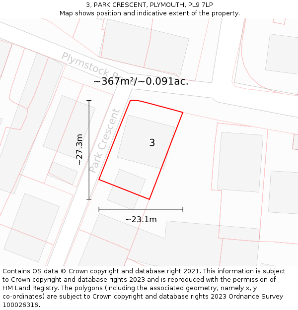 3, PARK CRESCENT, PLYMOUTH, PL9 7LP: Plot and title map