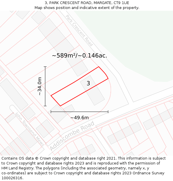 3, PARK CRESCENT ROAD, MARGATE, CT9 1UE: Plot and title map