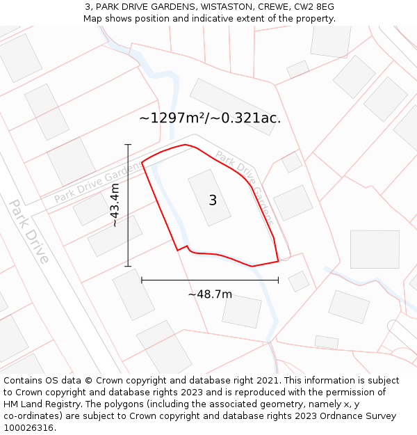 3, PARK DRIVE GARDENS, WISTASTON, CREWE, CW2 8EG: Plot and title map