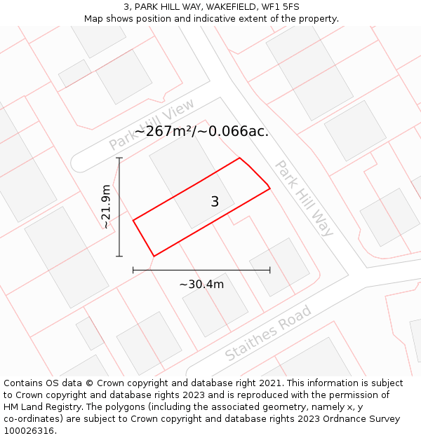 3, PARK HILL WAY, WAKEFIELD, WF1 5FS: Plot and title map