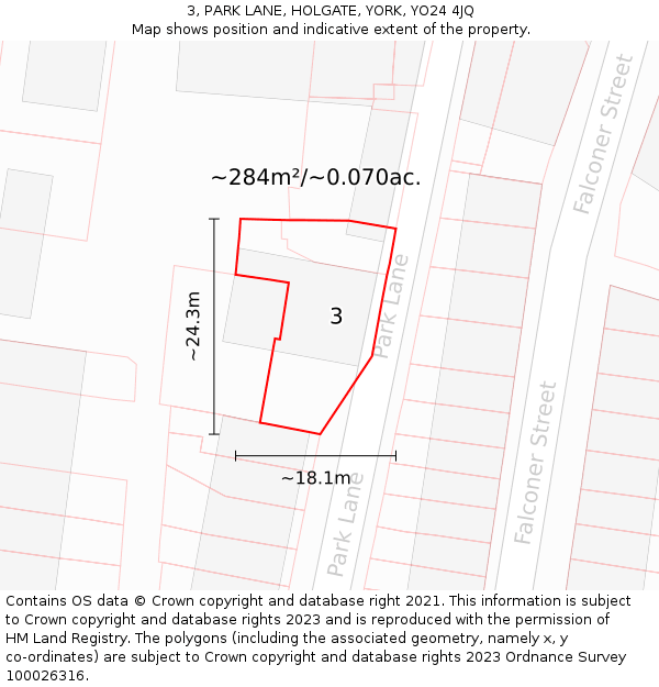 3, PARK LANE, HOLGATE, YORK, YO24 4JQ: Plot and title map