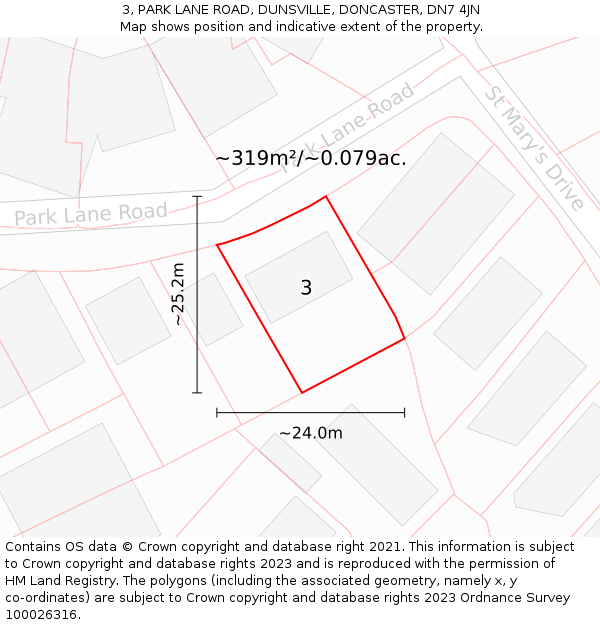 3, PARK LANE ROAD, DUNSVILLE, DONCASTER, DN7 4JN: Plot and title map