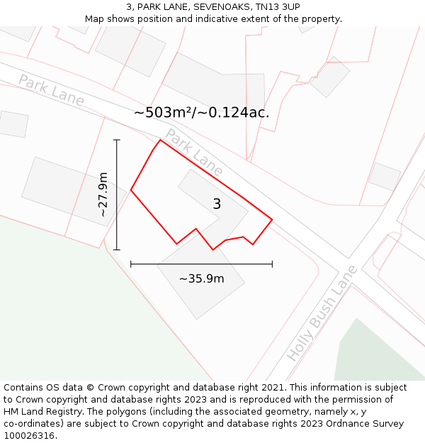 3, PARK LANE, SEVENOAKS, TN13 3UP: Plot and title map