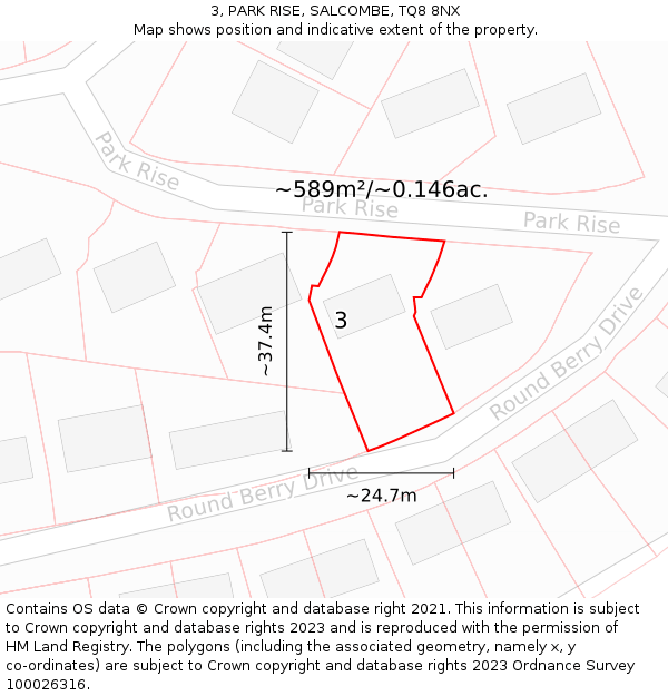 3, PARK RISE, SALCOMBE, TQ8 8NX: Plot and title map