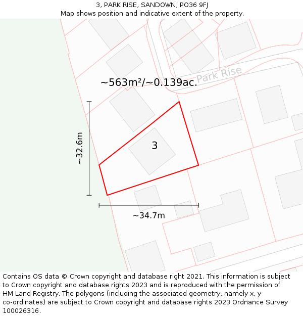 3, PARK RISE, SANDOWN, PO36 9FJ: Plot and title map