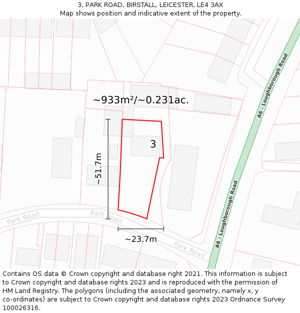 3, PARK ROAD, BIRSTALL, LEICESTER, LE4 3AX: Plot and title map