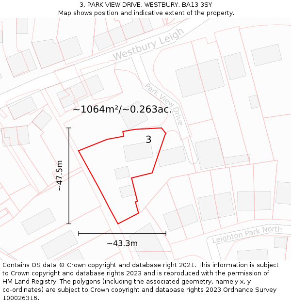 3, PARK VIEW DRIVE, WESTBURY, BA13 3SY: Plot and title map