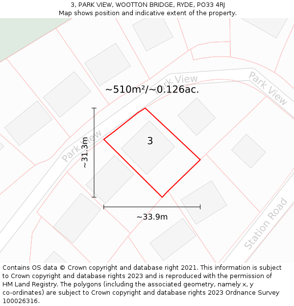 3, PARK VIEW, WOOTTON BRIDGE, RYDE, PO33 4RJ: Plot and title map