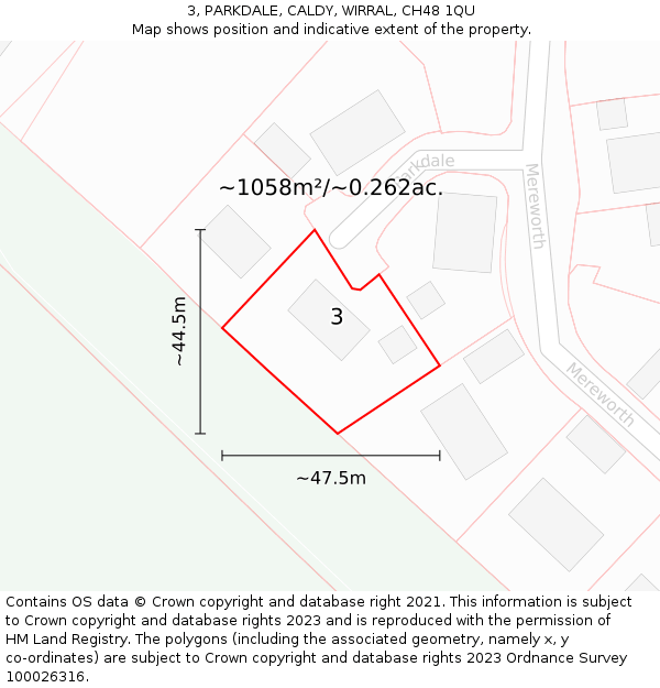 3, PARKDALE, CALDY, WIRRAL, CH48 1QU: Plot and title map