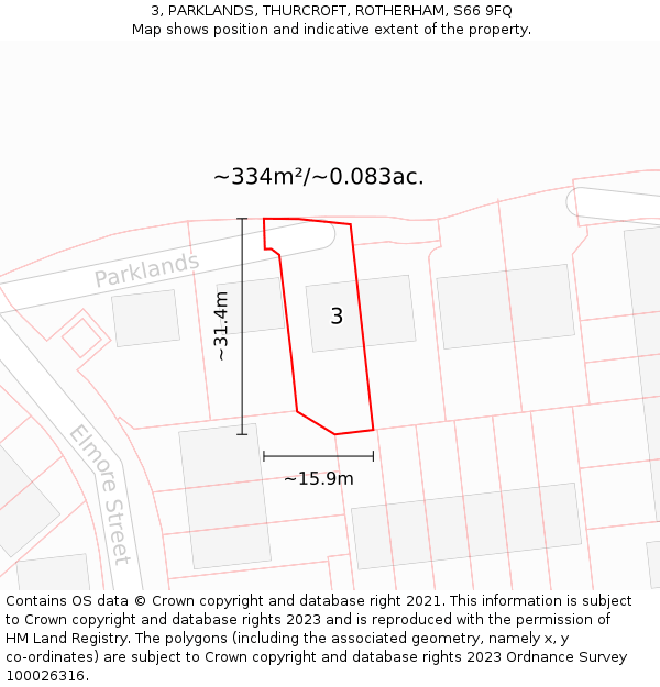 3, PARKLANDS, THURCROFT, ROTHERHAM, S66 9FQ: Plot and title map