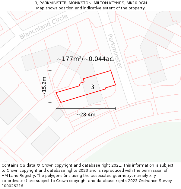 3, PARKMINSTER, MONKSTON, MILTON KEYNES, MK10 9GN: Plot and title map