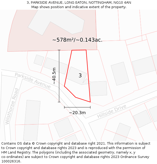 3, PARKSIDE AVENUE, LONG EATON, NOTTINGHAM, NG10 4AN: Plot and title map