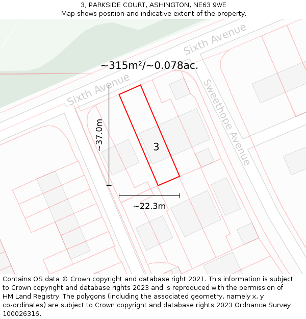 3, PARKSIDE COURT, ASHINGTON, NE63 9WE: Plot and title map