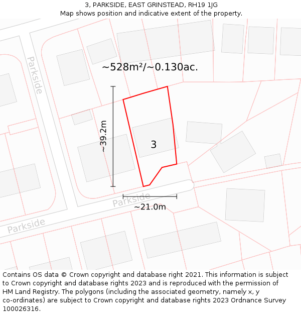 3, PARKSIDE, EAST GRINSTEAD, RH19 1JG: Plot and title map