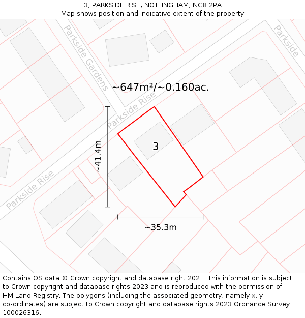 3, PARKSIDE RISE, NOTTINGHAM, NG8 2PA: Plot and title map