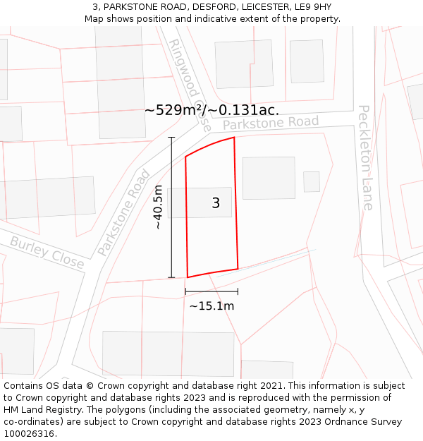3, PARKSTONE ROAD, DESFORD, LEICESTER, LE9 9HY: Plot and title map