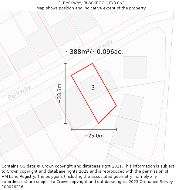 3, PARKWAY, BLACKPOOL, FY3 8NF: Plot and title map