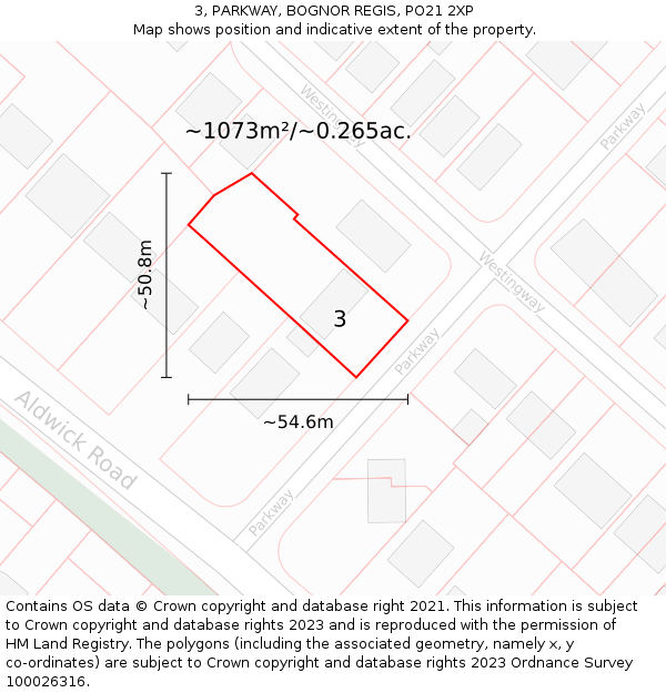 3, PARKWAY, BOGNOR REGIS, PO21 2XP: Plot and title map