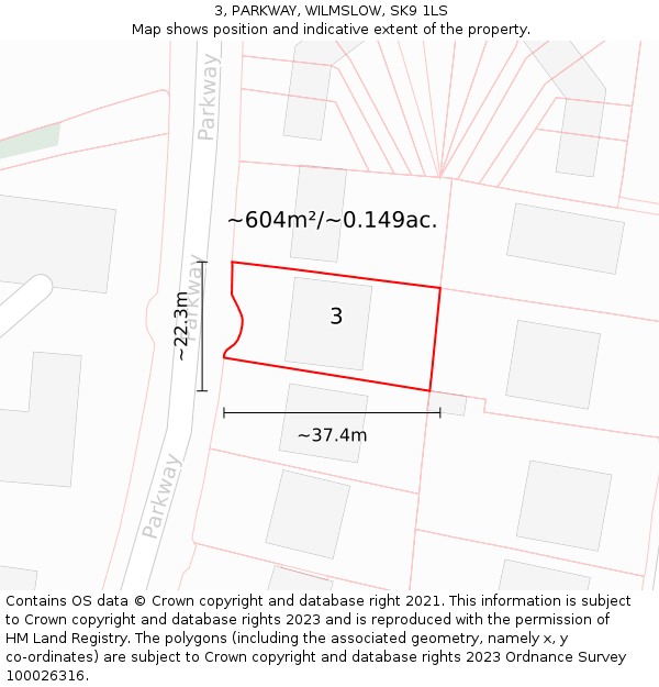 3, PARKWAY, WILMSLOW, SK9 1LS: Plot and title map