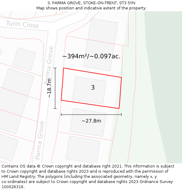 3, PARMA GROVE, STOKE-ON-TRENT, ST3 5YN: Plot and title map