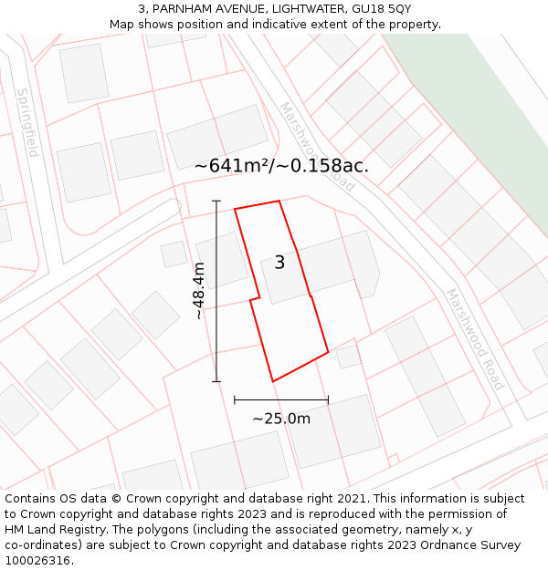 3, PARNHAM AVENUE, LIGHTWATER, GU18 5QY: Plot and title map