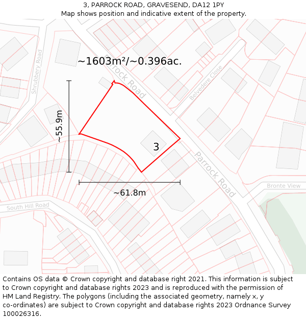 3, PARROCK ROAD, GRAVESEND, DA12 1PY: Plot and title map